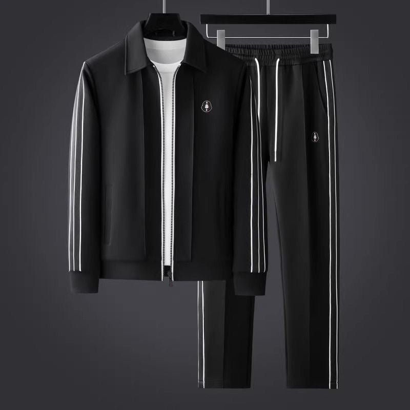Men's Lycra Zip-Up Tracksuit Set - Athletic Two-Piece | Autumn - Black