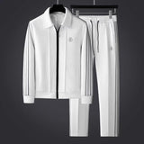 Men's Lycra Zip-Up Tracksuit Set - Athletic Two-Piece | Autumn - White