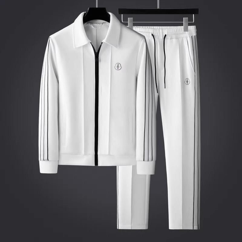 Men's Lycra Zip-Up Tracksuit Set - Athletic Two-Piece | Autumn - White