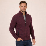 Men's Merino Wool Full-Zip Mock Neck Sweater - Tailored Warmth - Burgundy