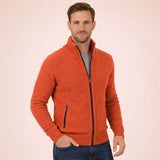 Men's Merino Wool Full-Zip Mock Neck Sweater - Tailored Warmth - Orange
