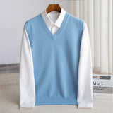 Men's Merino Wool V-Neck Vest - Lightweight Layering Knit | Autumn - Blue