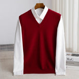 Men's Merino Wool V-Neck Vest - Lightweight Layering Knit | Autumn - Burgundy