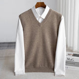 Men's Merino Wool V-Neck Vest - Lightweight Layering Knit | Autumn - Camel