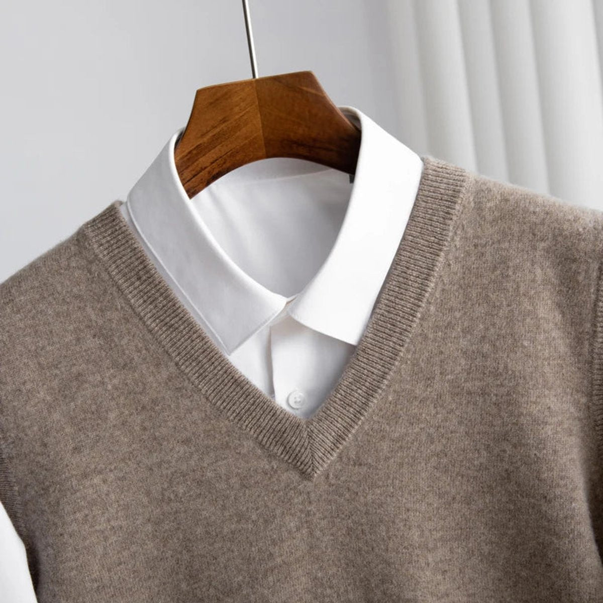 Men's Merino Wool V-Neck Vest - Lightweight Layering Knit | Autumn