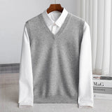 Men's Merino Wool V-Neck Vest - Lightweight Layering Knit | Autumn - Grey