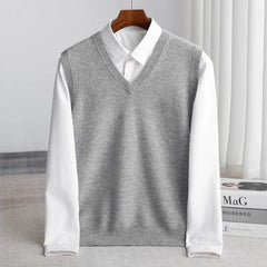 Men's Merino Wool V-Neck Vest - Lightweight Layering Knit | Autumn - Grey
