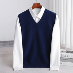 Men's Merino Wool V-Neck Vest - Lightweight Layering Knit | Autumn - Navy