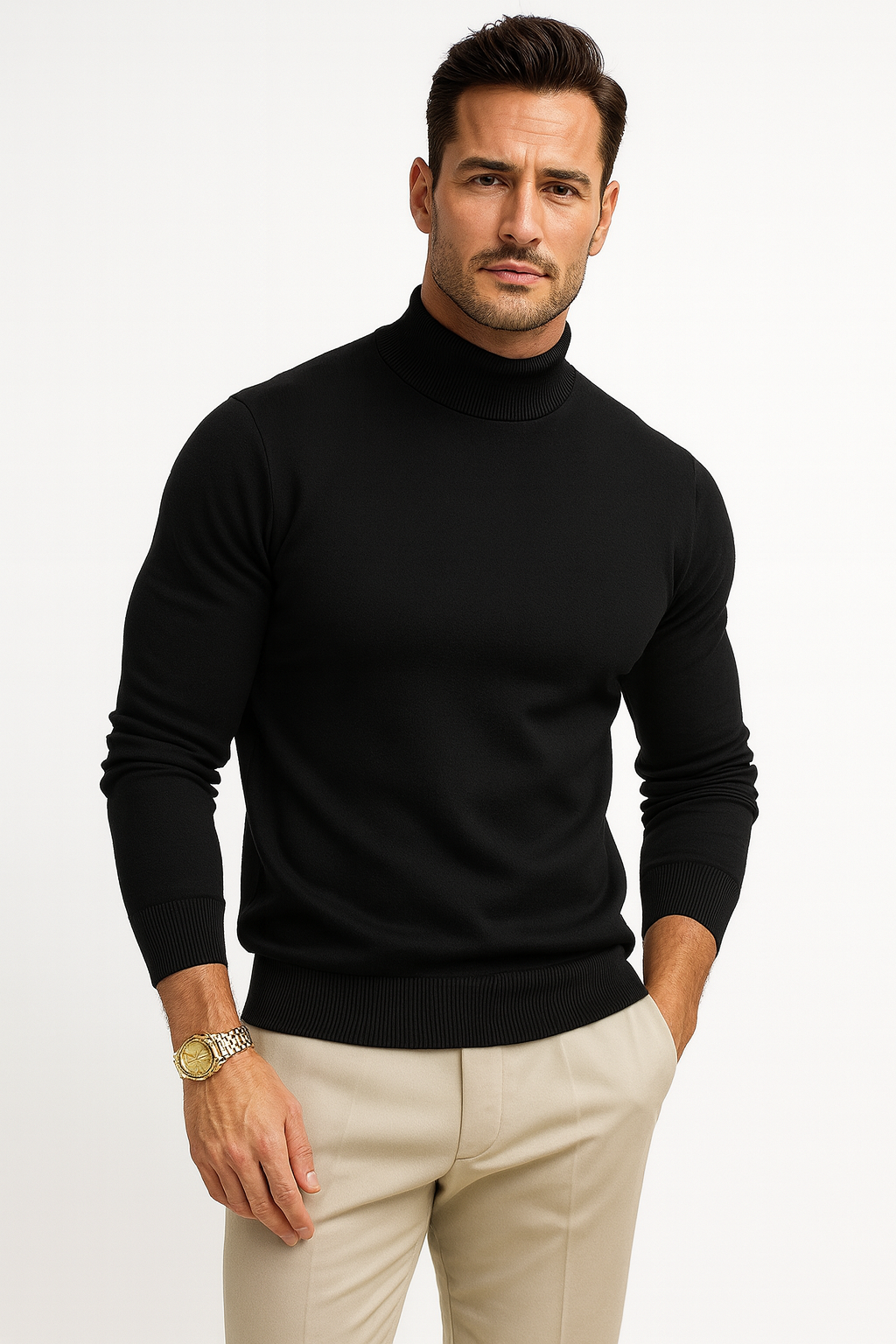 Men's Mock Neck Sweater | Tailored | Autumn - Black