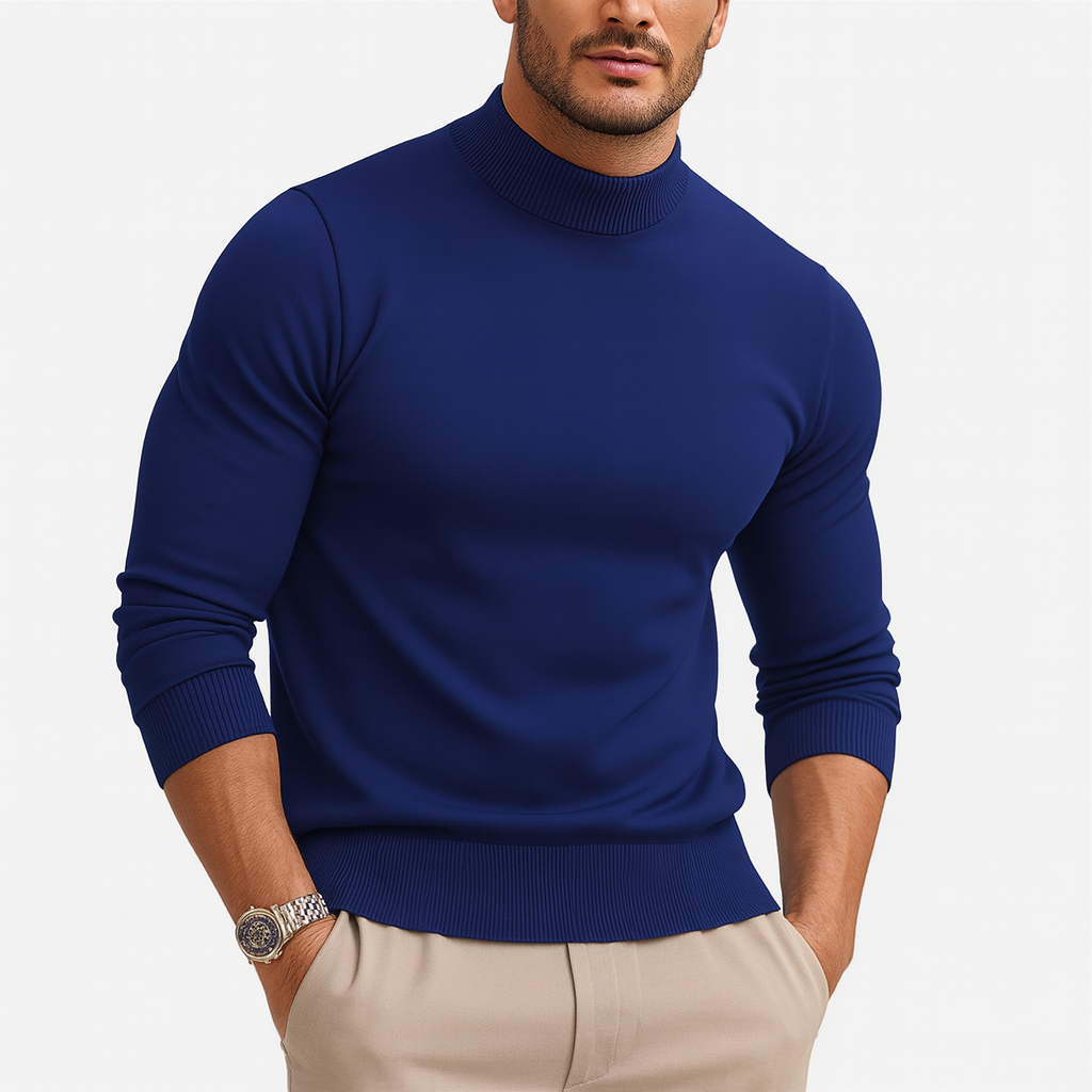 Men's Mock Neck Sweater | Tailored | Autumn - Blue