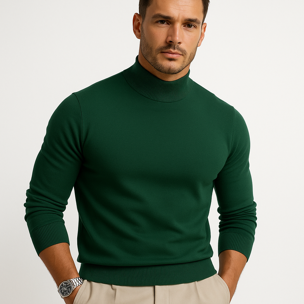 Men's Mock Neck Sweater | Tailored | Autumn - Green
