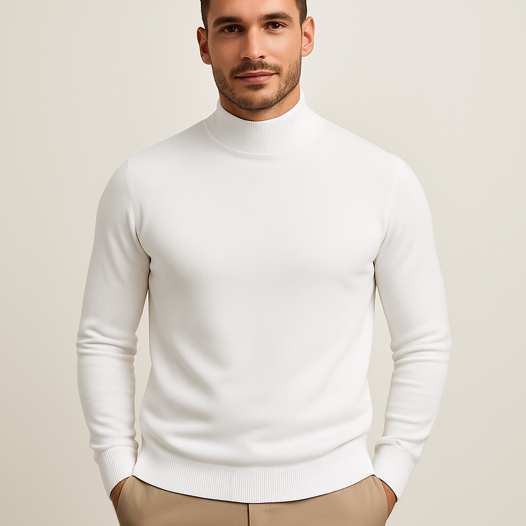 Men's Mock Neck Sweater | Tailored | Autumn - White