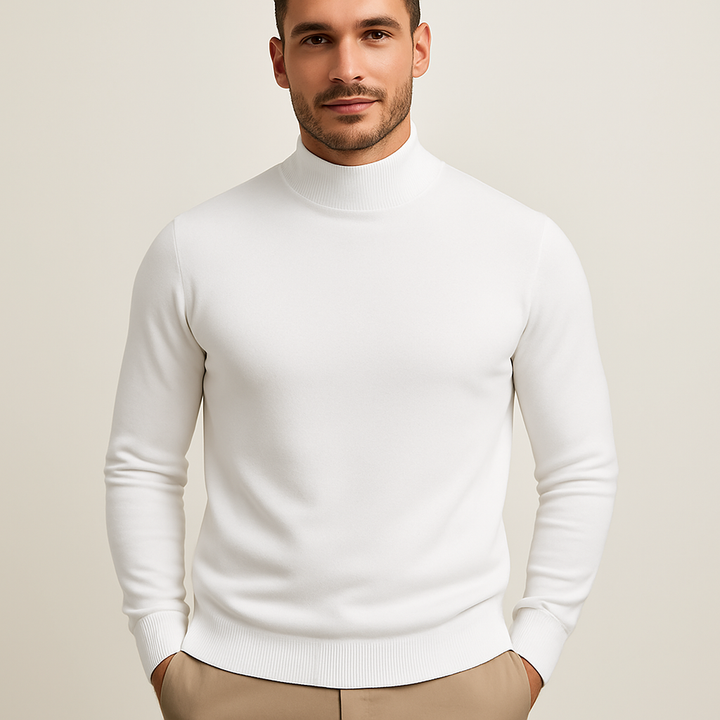 Men's Mock Neck Sweater | Tailored | Autumn - White