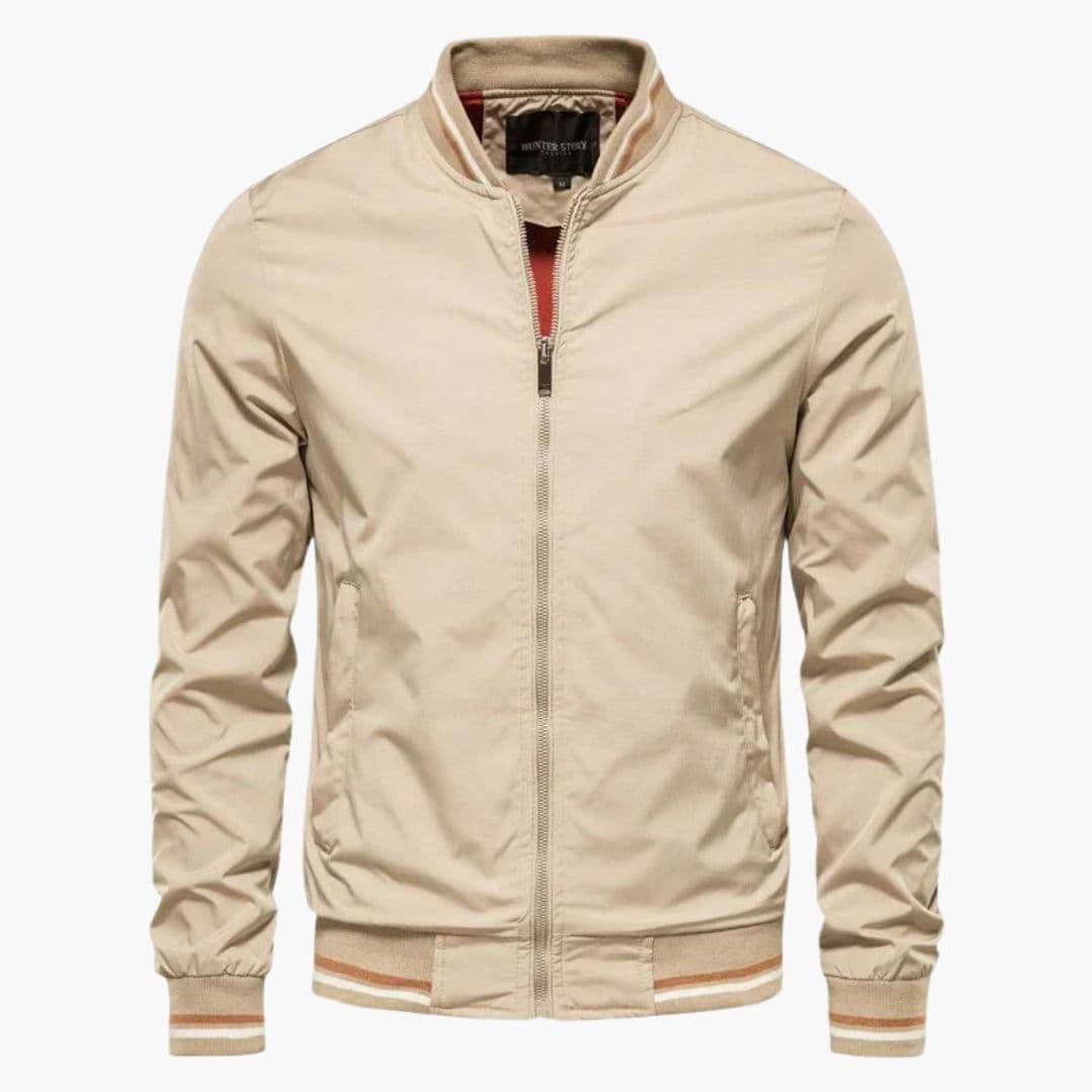 Men's Modern Bomber | Striped Collar | Autumn - Beige