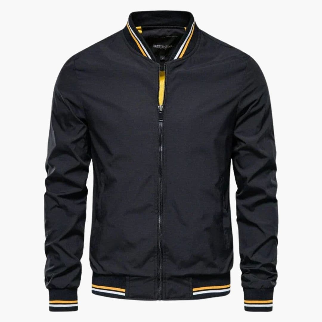 Men's Modern Bomber | Striped Collar | Autumn - Black