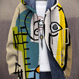 Men's Oversized Art Print Fleece Zip Hoodie Cardigan | Autumn - Multicolor
