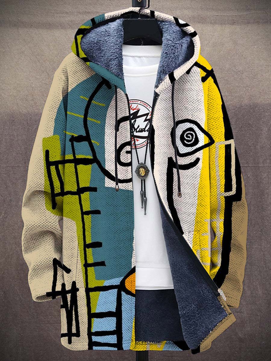 Men's Oversized Art Print Fleece Zip Hoodie Cardigan | Autumn - Multicolor