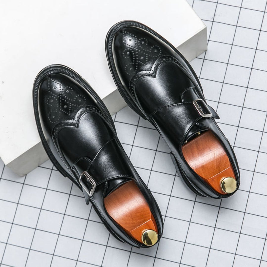 Men's Oxfords | Buckle Strap | Perforated | Fall - Black