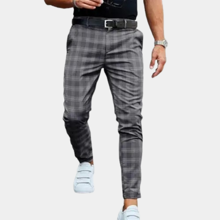 Men's Plaid Pants - Slim Fit Casual Trousers | Spring - Dark Grey