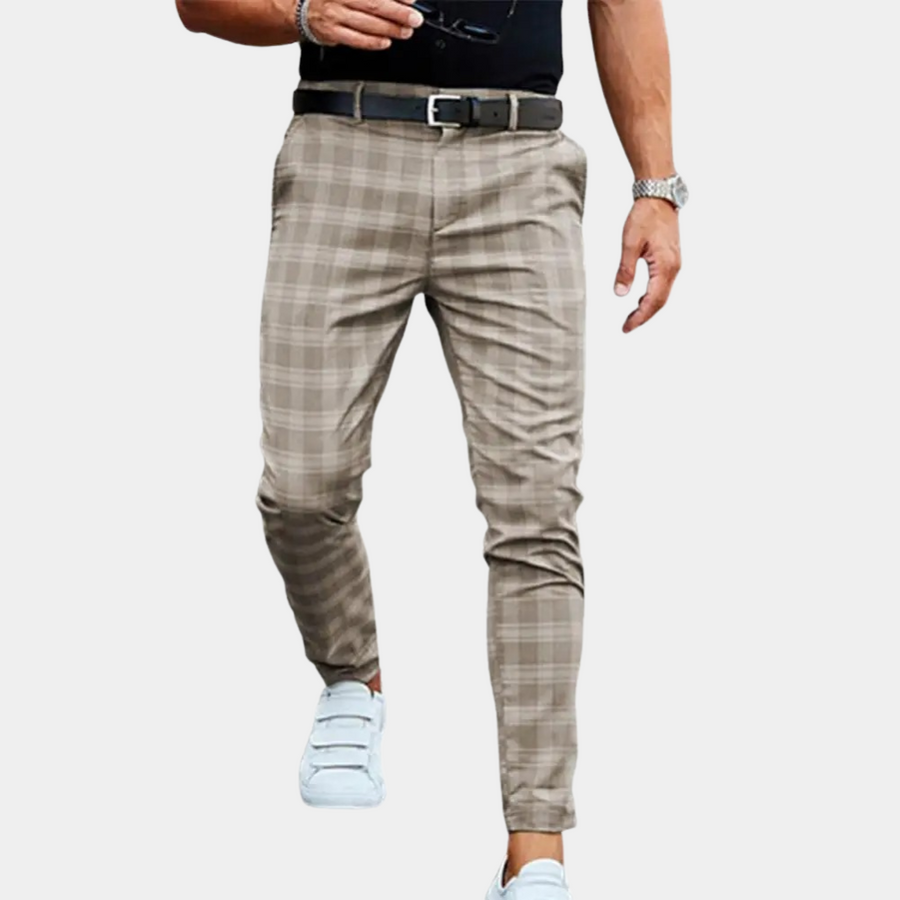 Men's Plaid Pants - Slim Fit Casual Trousers | Spring - Khaki