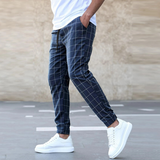 Men's Plaid Slim-Fit Pants | Classic Pattern | Autumn - Blue