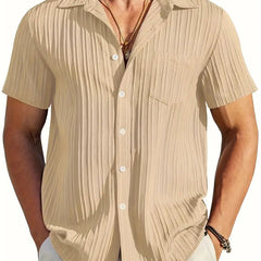 Men's Pleated Shirt | Modern Texture | Summer - Khaki