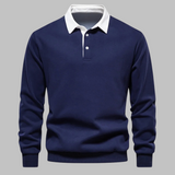 Men's Polo Collar Sweater | Classic Knit | Winter - Navy
