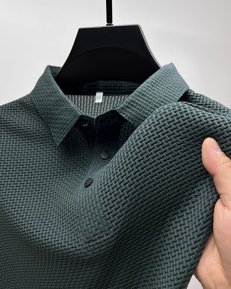 Men's Polo Shirt | Knit Button-Up | Autumn - Dark Green