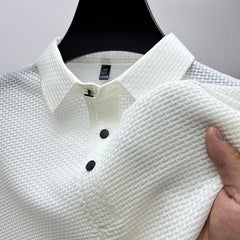 Men's Polo Shirt | Knit Button-Up | Autumn - White