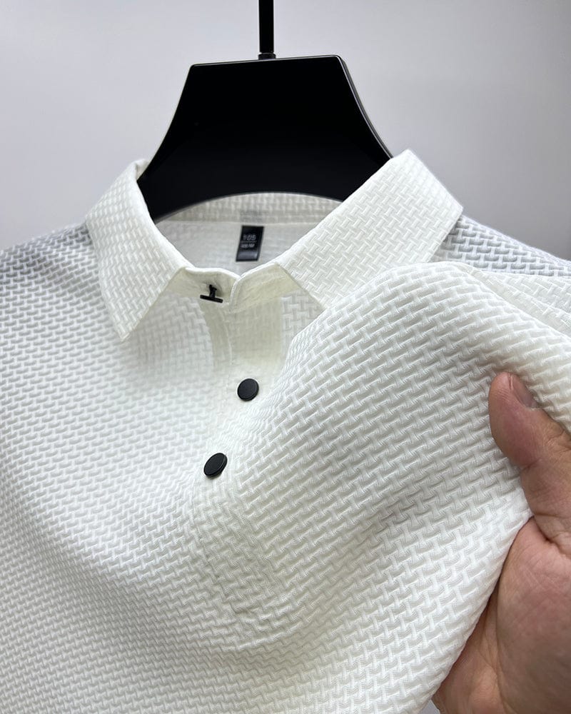 Men's Polo Shirt | Knit Button-Up | Autumn - White