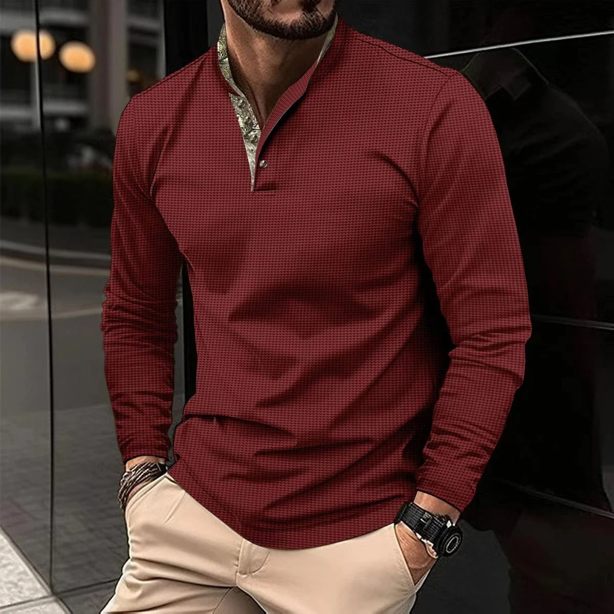 Men's Polo Shirt with Contrast Collar - Summer Style - Red
