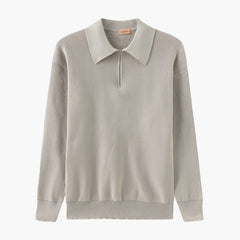 Men's Polo Sweater | Half Zip | Fine Knit | Autumn - Beige