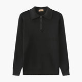 Men's Polo Sweater | Half Zip | Fine Knit | Autumn - Black
