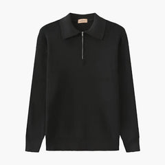 Men's Polo Sweater | Half Zip | Fine Knit | Autumn - Black