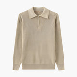 Men's Polo Sweater | Half Zip | Fine Knit | Autumn - Khaki