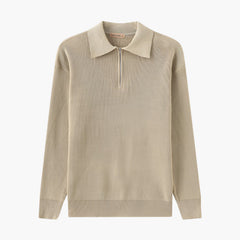 Men's Polo Sweater | Half Zip | Fine Knit | Autumn - Khaki