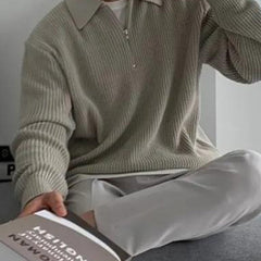 Men's Polo Sweater | Half Zip | Fine Knit | Autumn