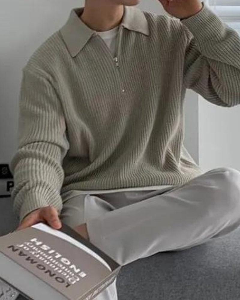 Men's Polo Sweater | Half Zip | Fine Knit | Autumn
