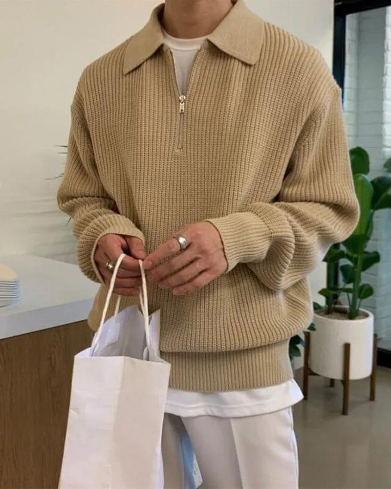 Men's Polo Sweater | Half Zip | Fine Knit | Autumn
