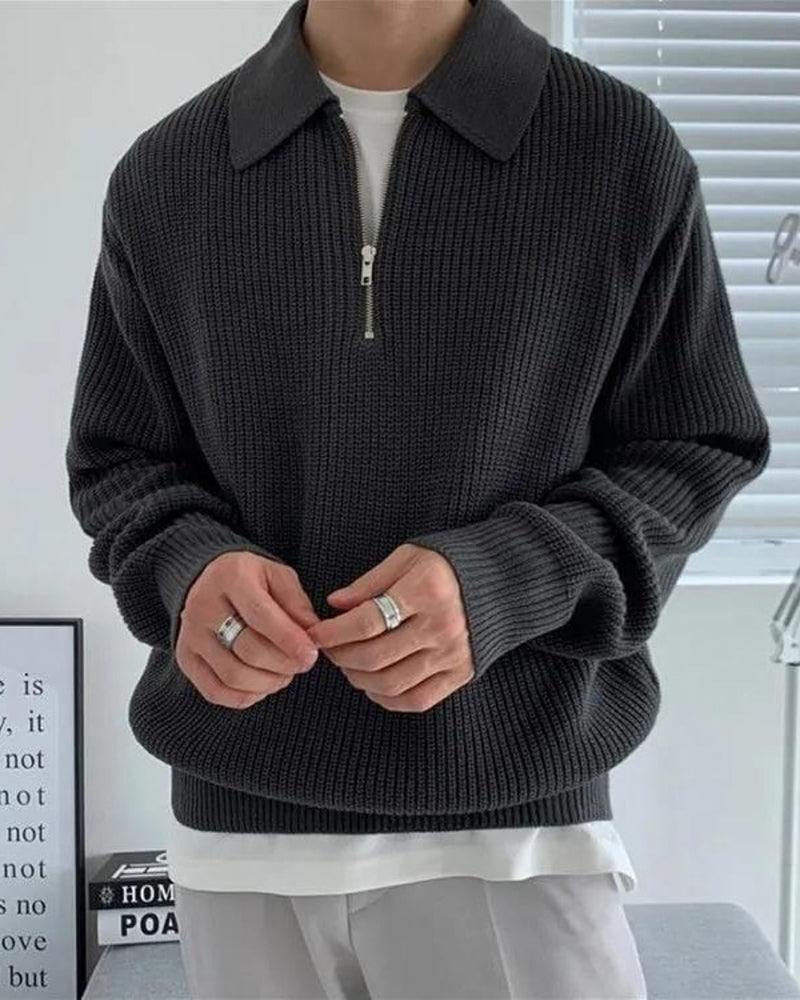 Men's Polo Sweater | Half Zip | Fine Knit | Autumn