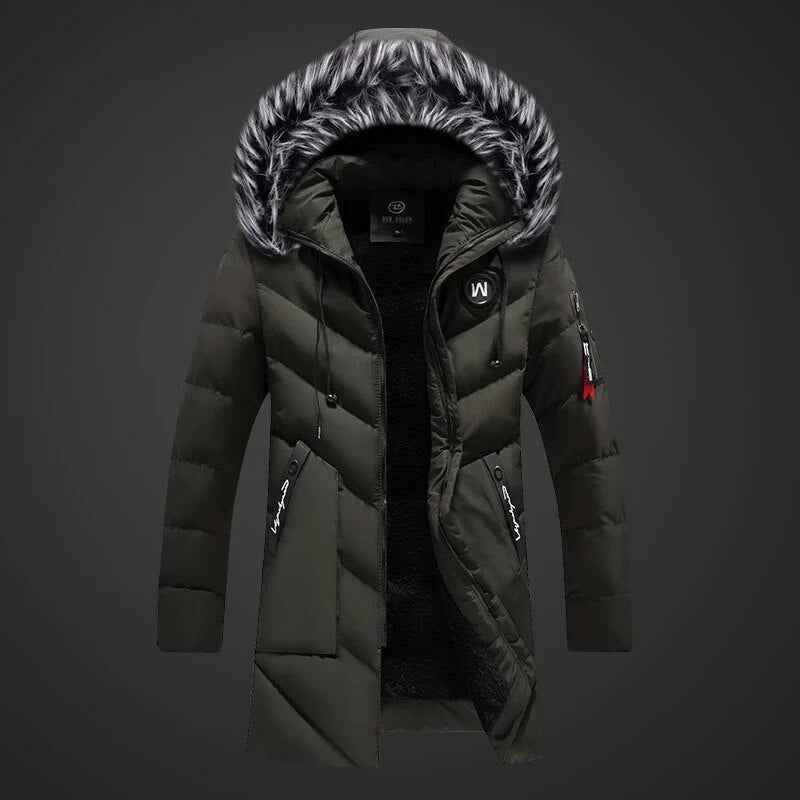 Men's Puffer Jacket | Long | Sherpa Lined | Winter - Green