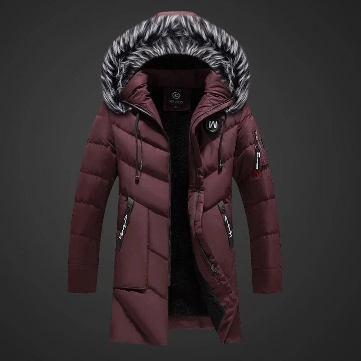Men's Puffer Jacket | Long | Sherpa Lined | Winter - Red
