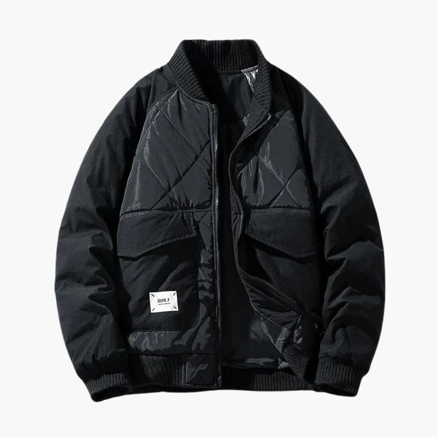 Men's Quilted Bomber | Diamond Matelassé | Winter - Black