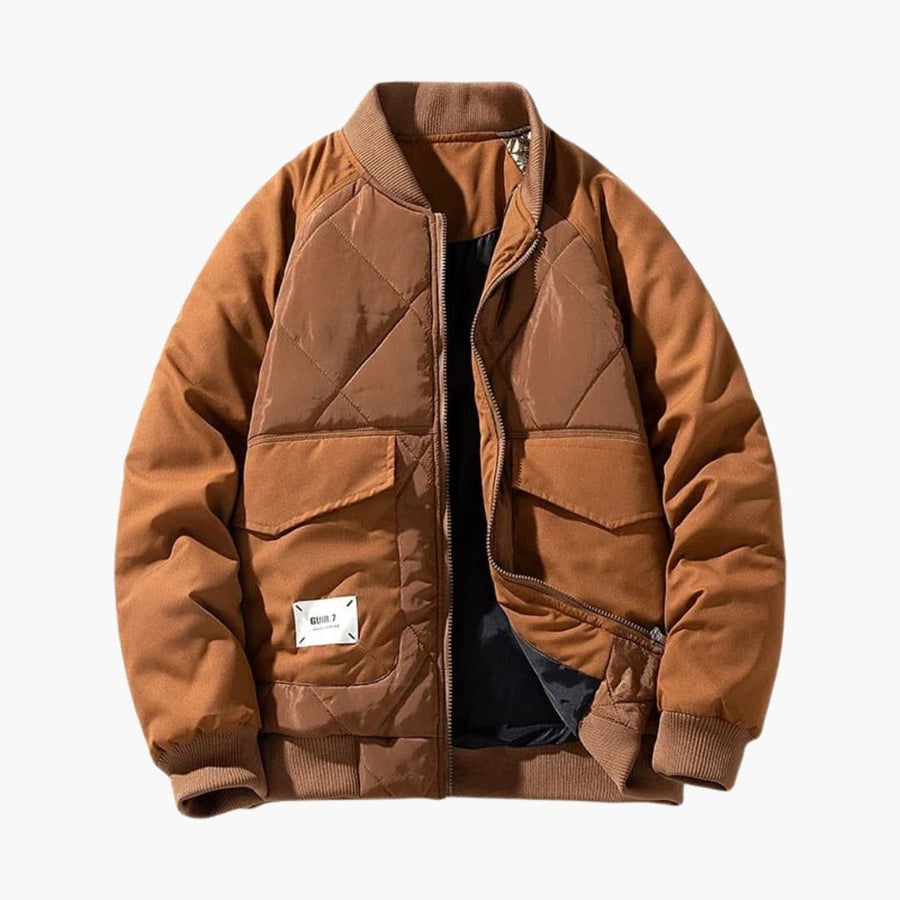 Men's Quilted Bomber | Diamond Matelassé | Winter - Brown