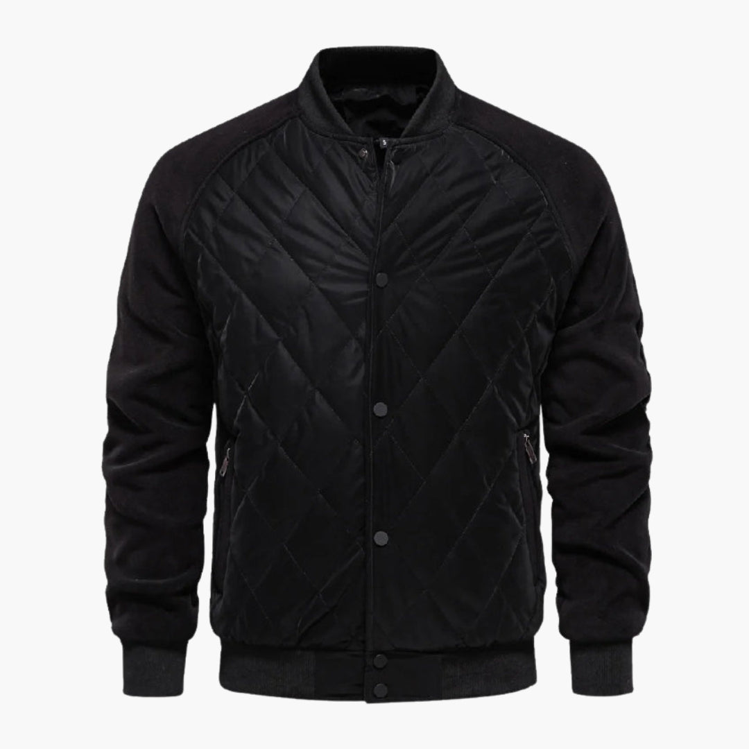 Men's Quilted Bomber | Fleece Sleeves | Winter - Black