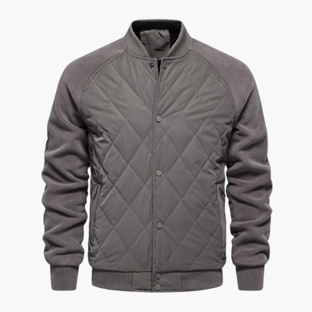Men's Quilted Bomber | Fleece Sleeves | Winter - Gray