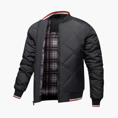 Men's Quilted Bomber | Geometric Matelassé | Winter - Black