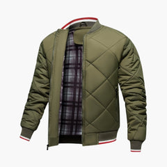Men's Quilted Bomber | Geometric Matelassé | Winter - Green