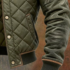 Men's Quilted Bomber Jacket Stand Collar Snap Button - Green | Autumn