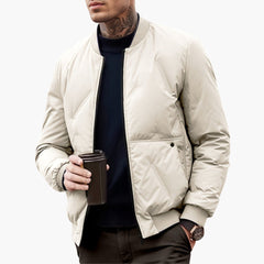 Men's Quilted Bomber | Ribbed Trim | Winter - Off-White